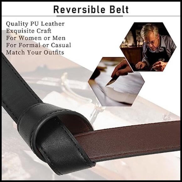 Reversible PU Leather Belt with Rotated Buckle for Women main image 3